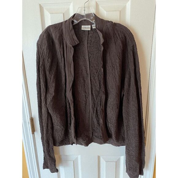 Chico's Womens Open Front Collared Fukuro Cardigan Sweater Brown Sz 1 - Picture 2 of 6